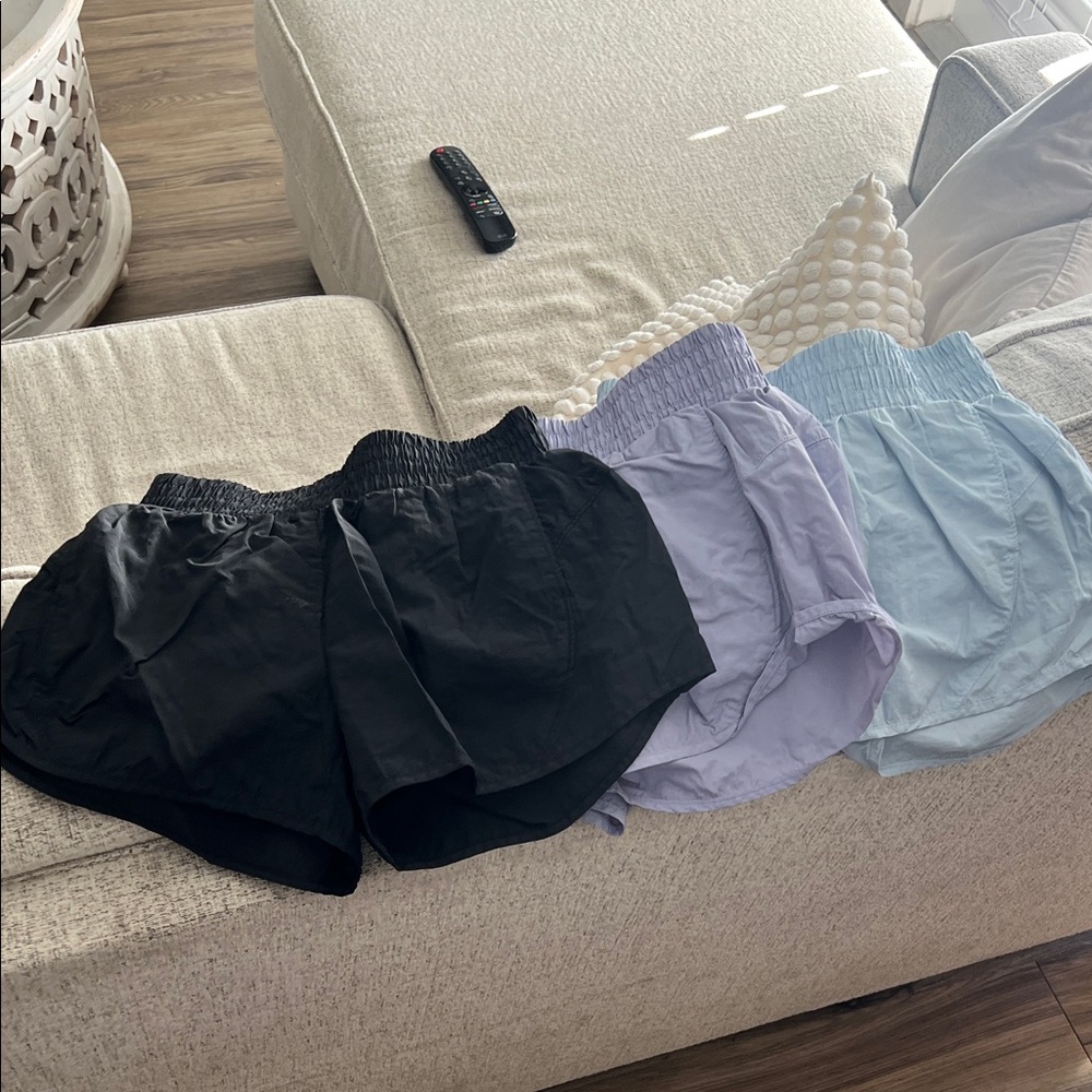 All in Motion Kids's Black, Lavender, and Light Blue Athletic Shorts w/ pockets.